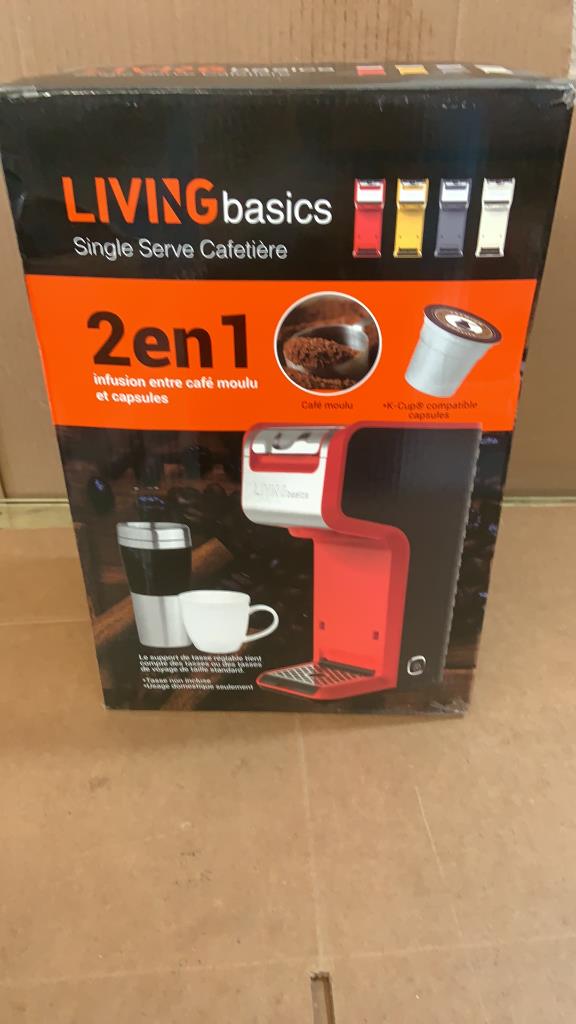LIVINGbasics LVBe-CM1801-All 2 In 1 Single Serve Coffee Maker Brewer, Ground & Capsule, Slim Design, Red