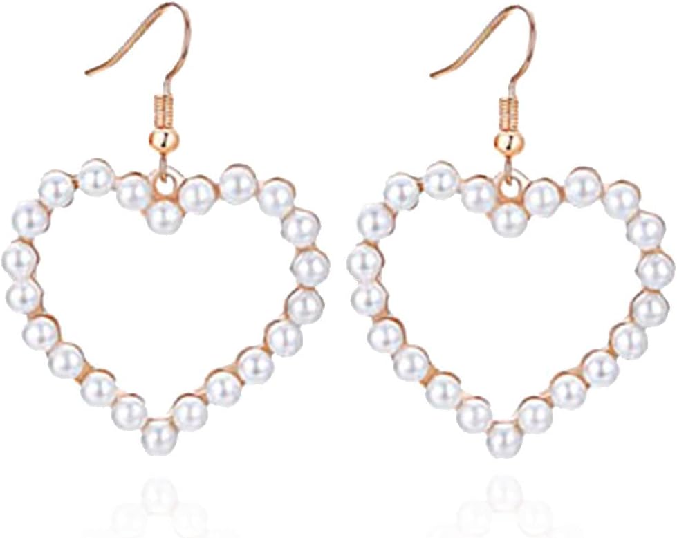 Pearl Heart Earrings Women White Heart Pearl Dangle Earrings Earrings Heart