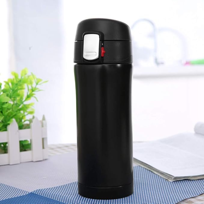 Stainless Steel Cup, 350ml Vacuum Insulated Water Bottle Travel Mug Coffee Tea Cup (Black)