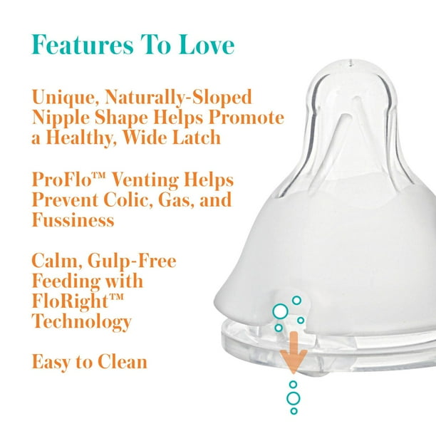 Evenflo Feeding 2126111 Standard Neck BPA-Free Silicone Slow Flow Baby Bottle Nipples - 0 Months+, 6ct