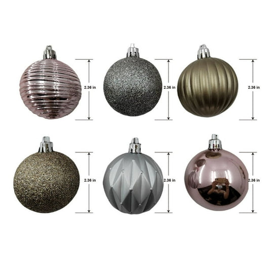 24 Count Shatterproof Ornaments-Pink/Gold/Silver
