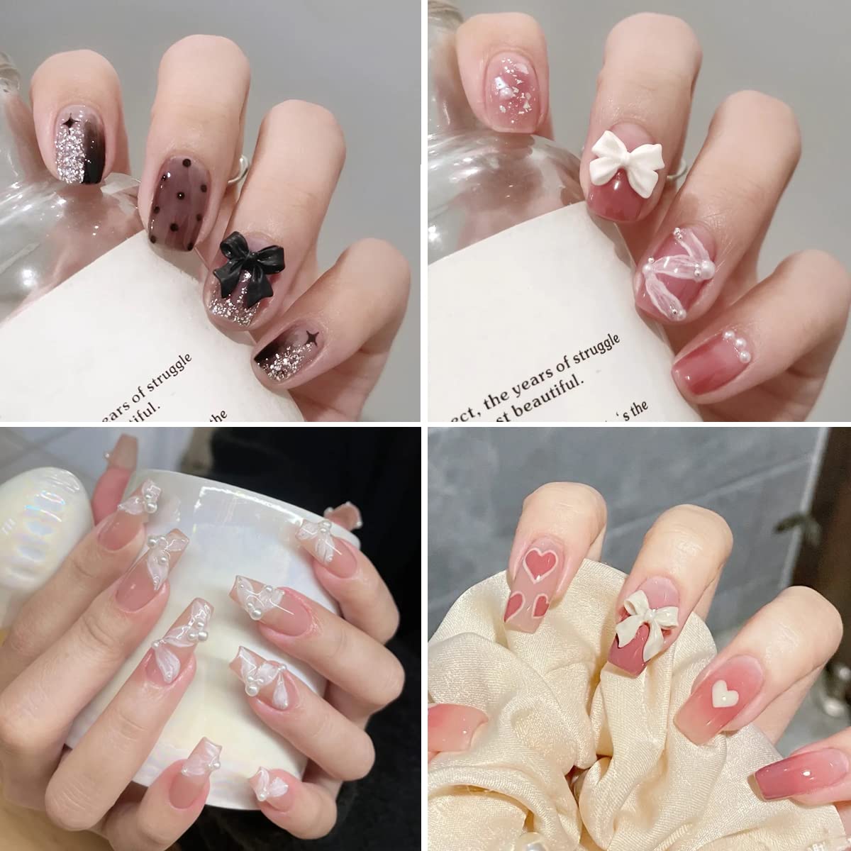 3D Bow Nail Art Colorful 7 Styles Nails Decoration Candy Star Hea