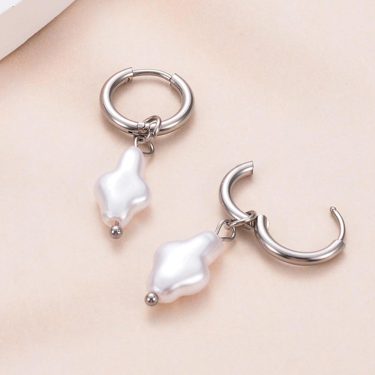Gold Cross Hoop Earrings for Women Pearl Earrings Asymmetrical Earrings Sil