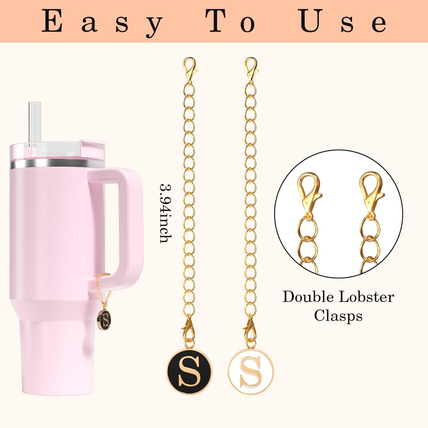 Stanley Cup 2PCS Initial Letter Handle Charm, Personalized Name ID Charm
