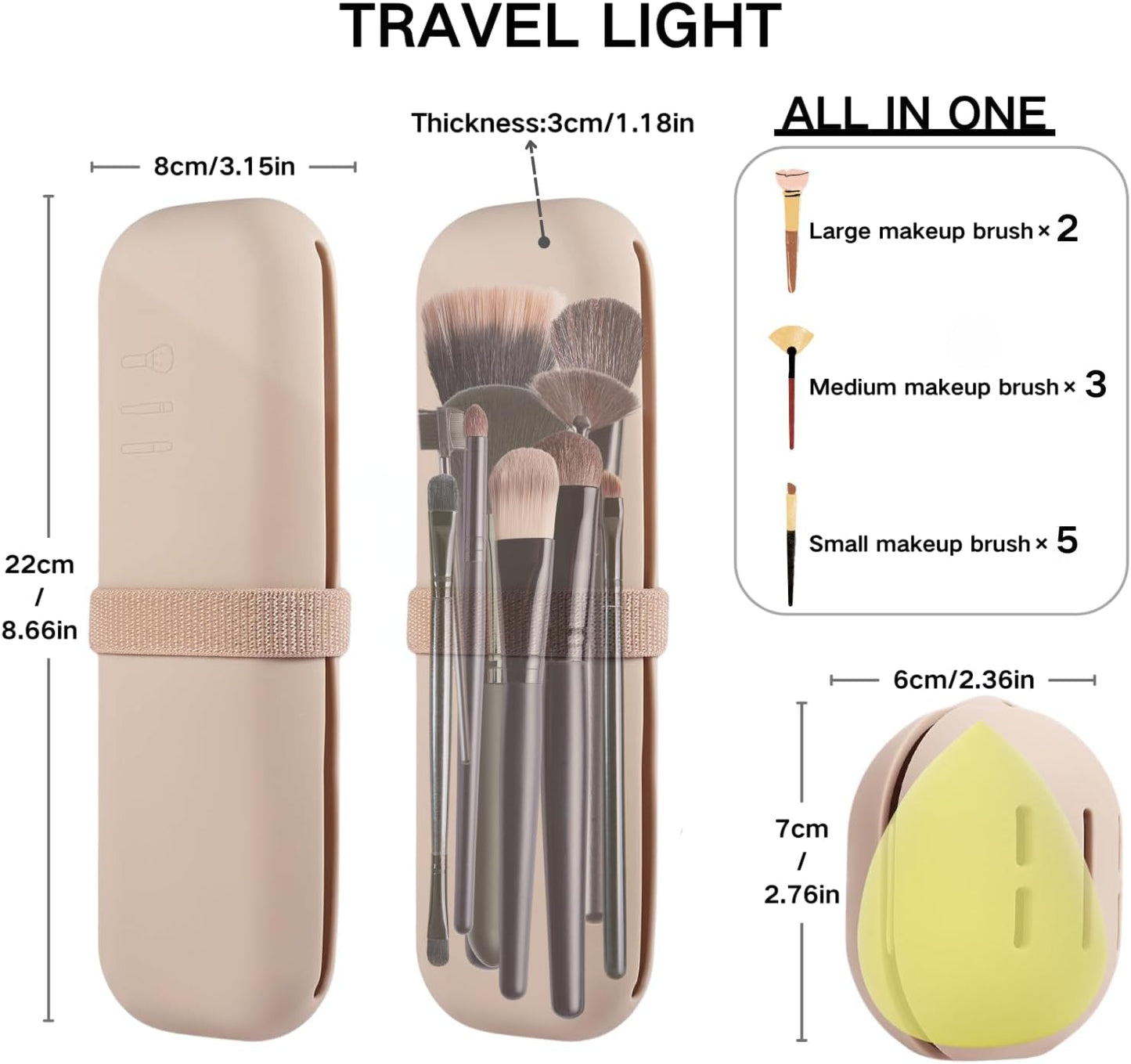 BSJIASHIWEI Silicone Makeup Brush Holder Travel Cosmetic Bag with Nylon Str