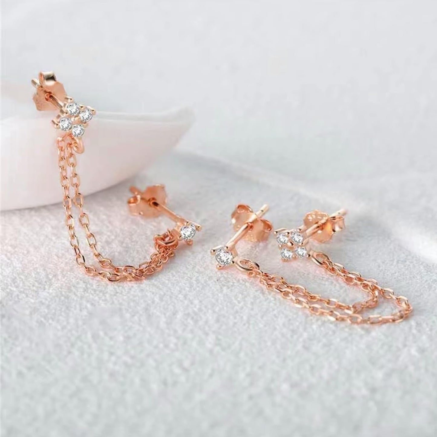 Chain Earrings Gold Studs Earrings for Women Double Piercing Earrings Silve