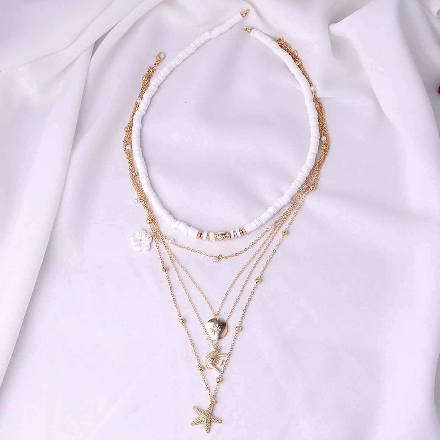 Layered Puka Shell Necklace for Women Gold Seashell Starfish Palm Sun Penda