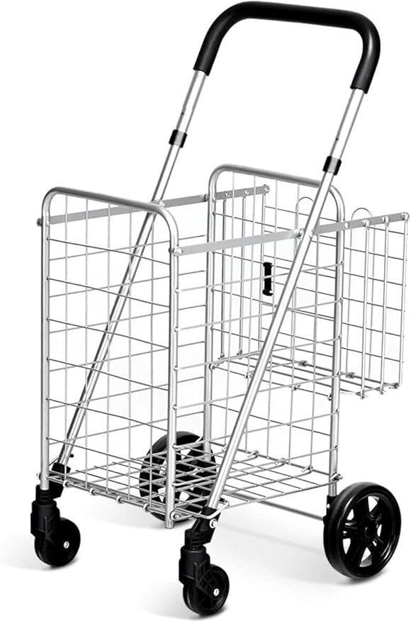 Costway TL34988BK Jumbo Basket Rolling Utility Folding Shopping Cart with Adjustable Handle