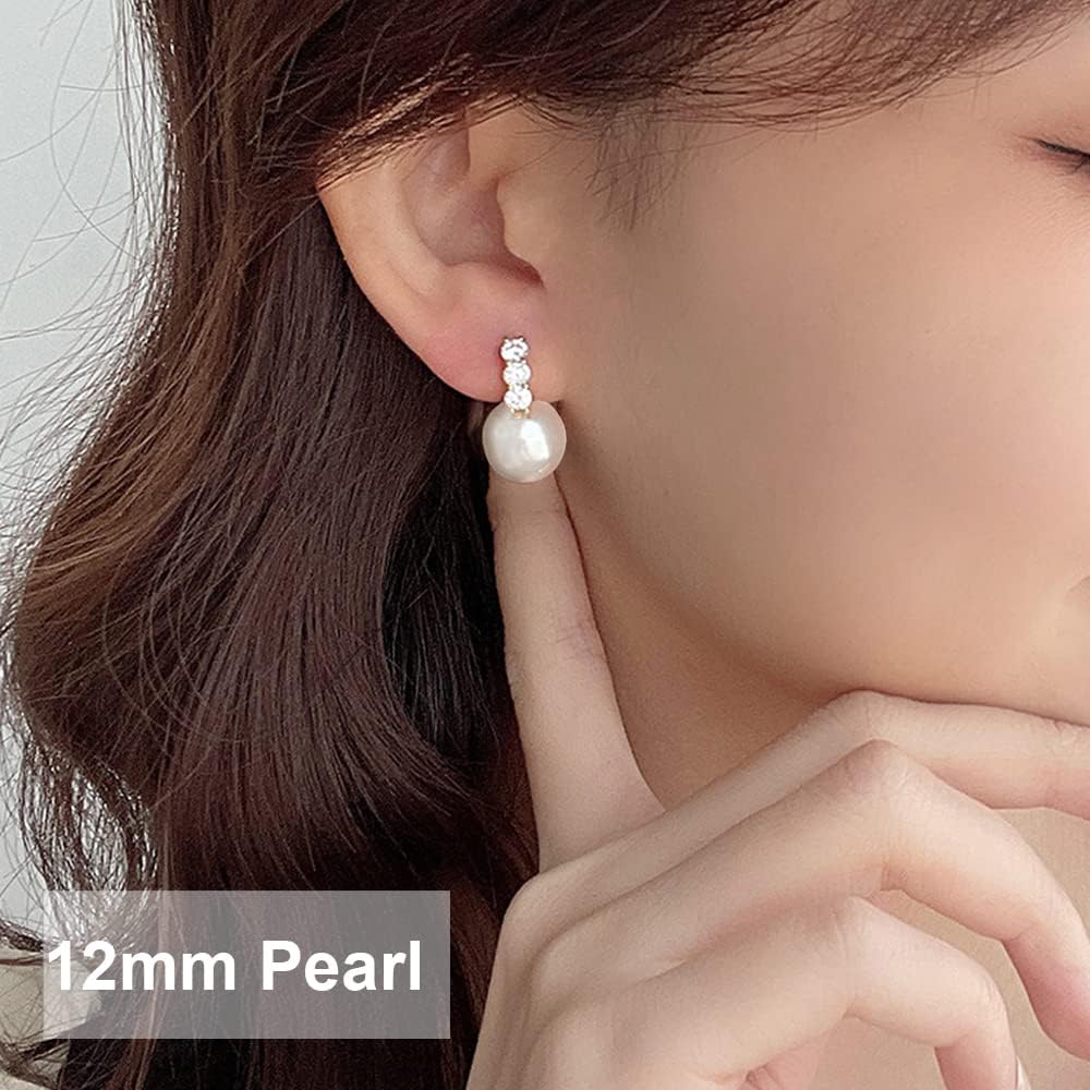 RITACH Pearl Earrings for Women 925 Sterling Silve Large Size 12mm