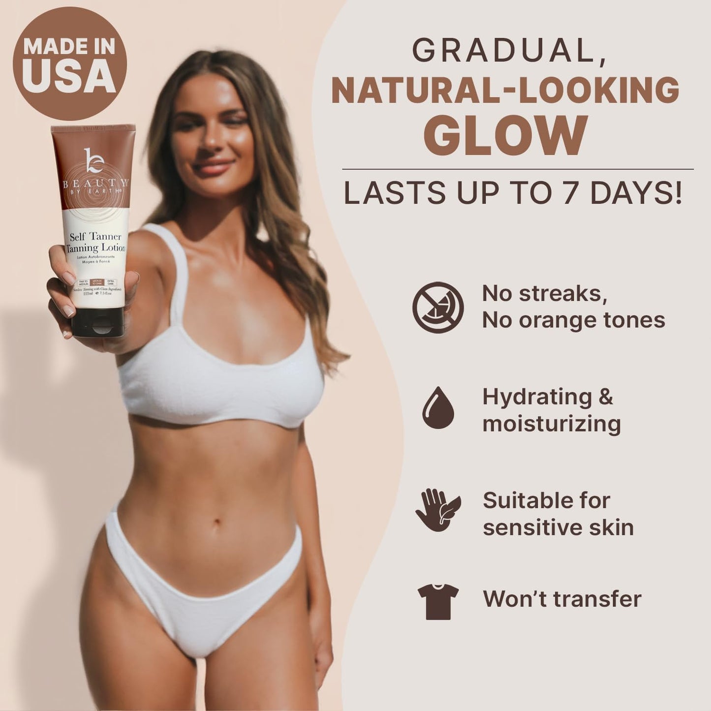 Self Tanner Tanning Lotion - USA Made with Natural & Organic Ingredients, S