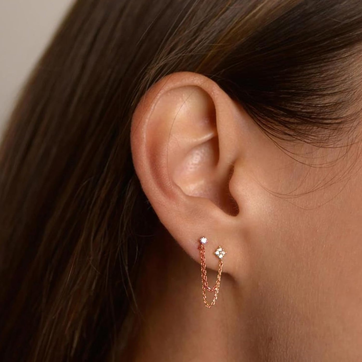 Chain Earrings Gold Studs Earrings for Women Double Piercing Earrings Silve