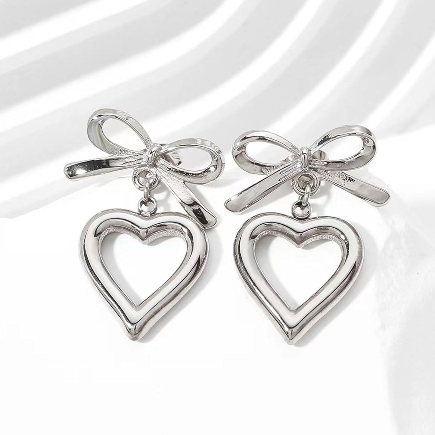 Heart Earrings for Women Gold Heart Earrings Ribbon Bow Earrings Chunky Hea