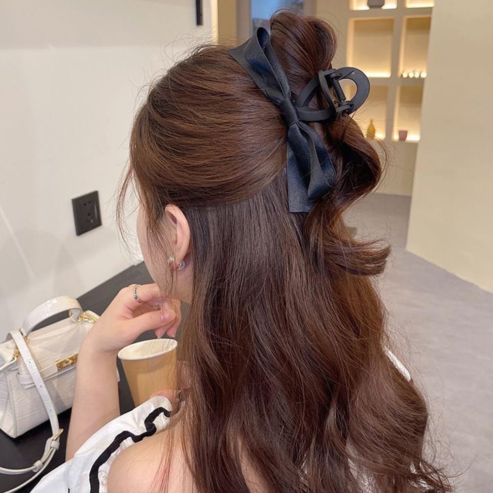 Black Hair Bow Clips for Women Girls, Nonslip Bow Claw Clamps for Thick Thi