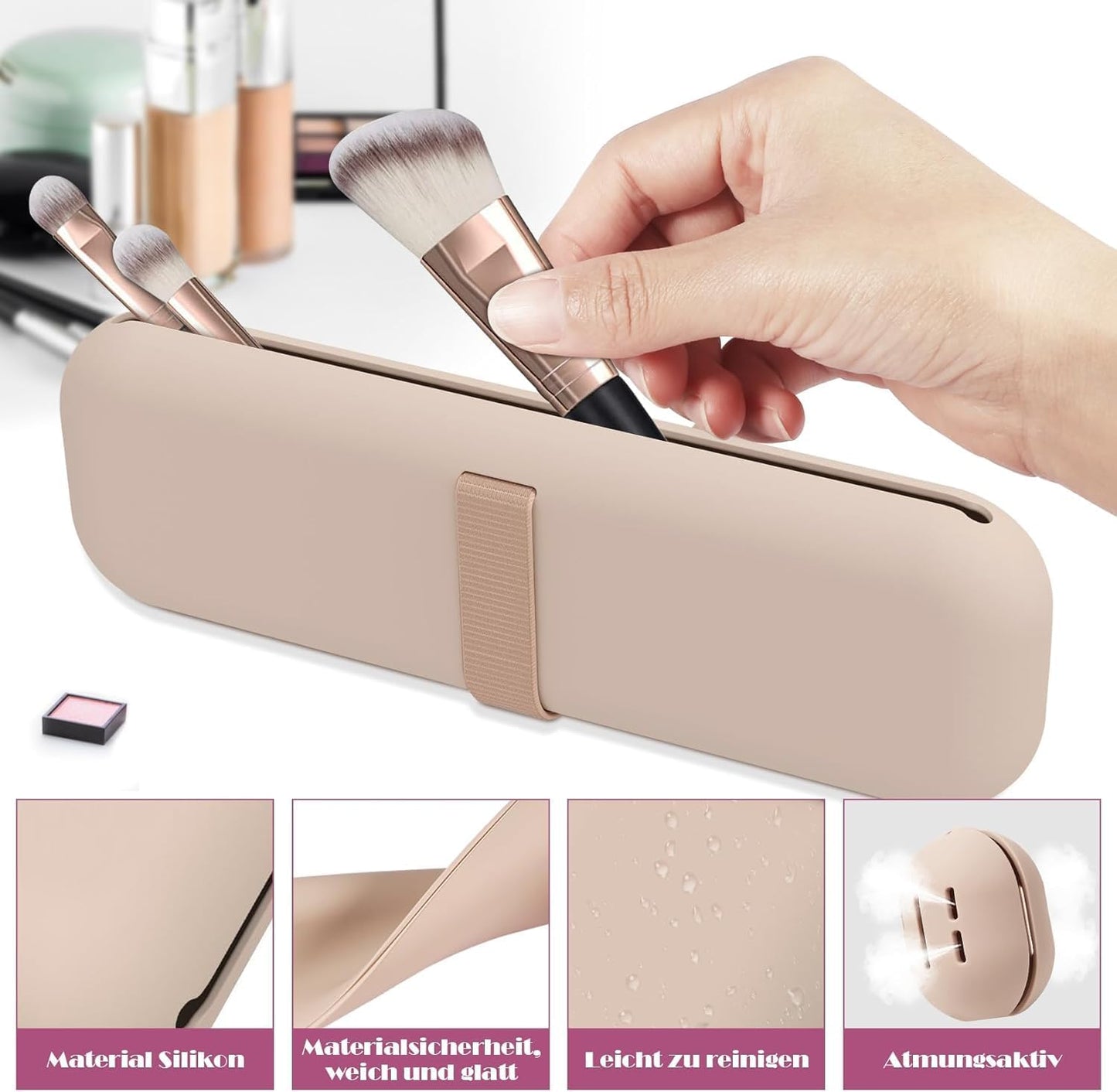 BSJIASHIWEI Silicone Makeup Brush Holder Travel Cosmetic Bag with Nylon Str