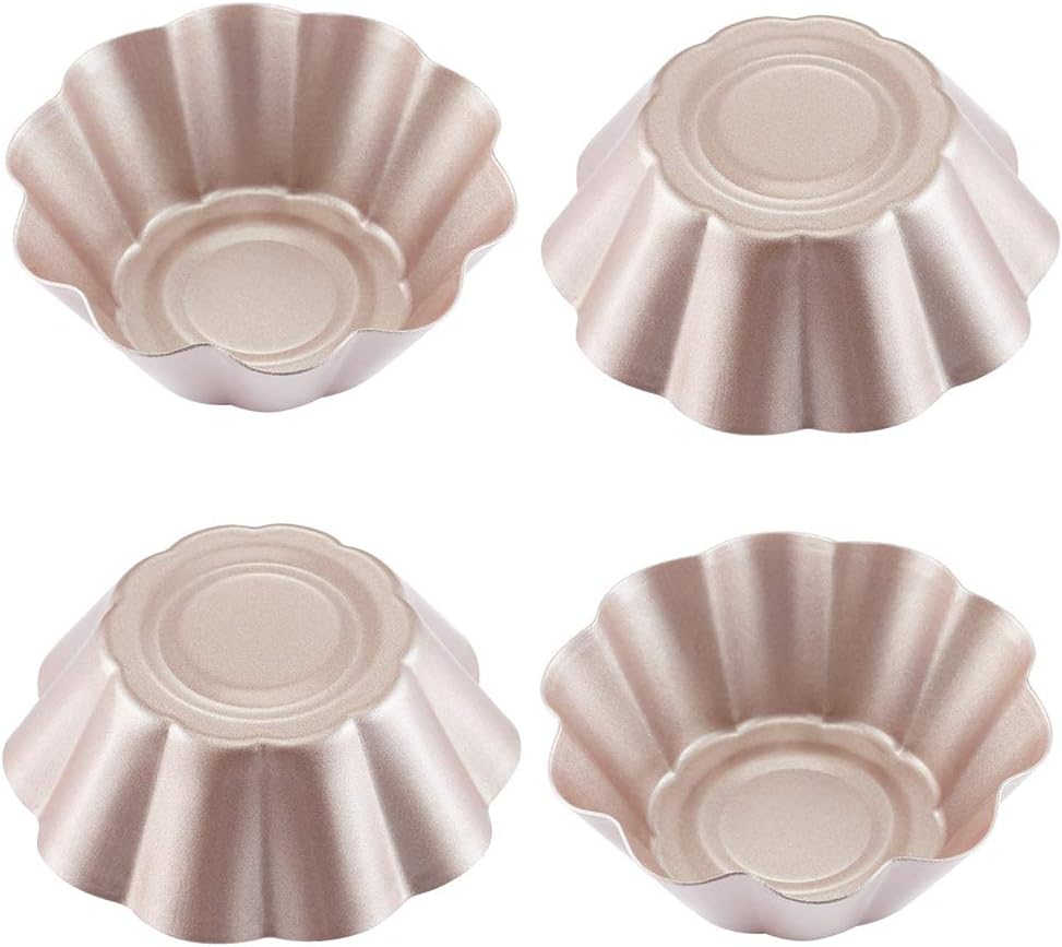 CHEFMADE Mini Pudding Pan Set, 3-Inch 4Pcs Non-Stick Flower-Shaped Pie Brea