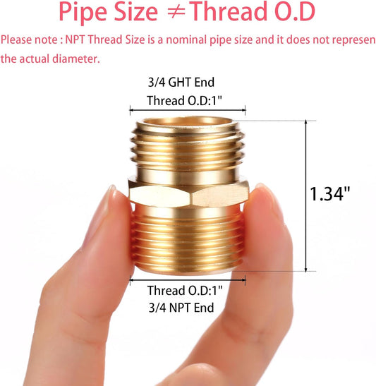 3/4 npt to Garden Hose Adapter,3/4” GHT Male to 3/4” NPT Male Connector, Br