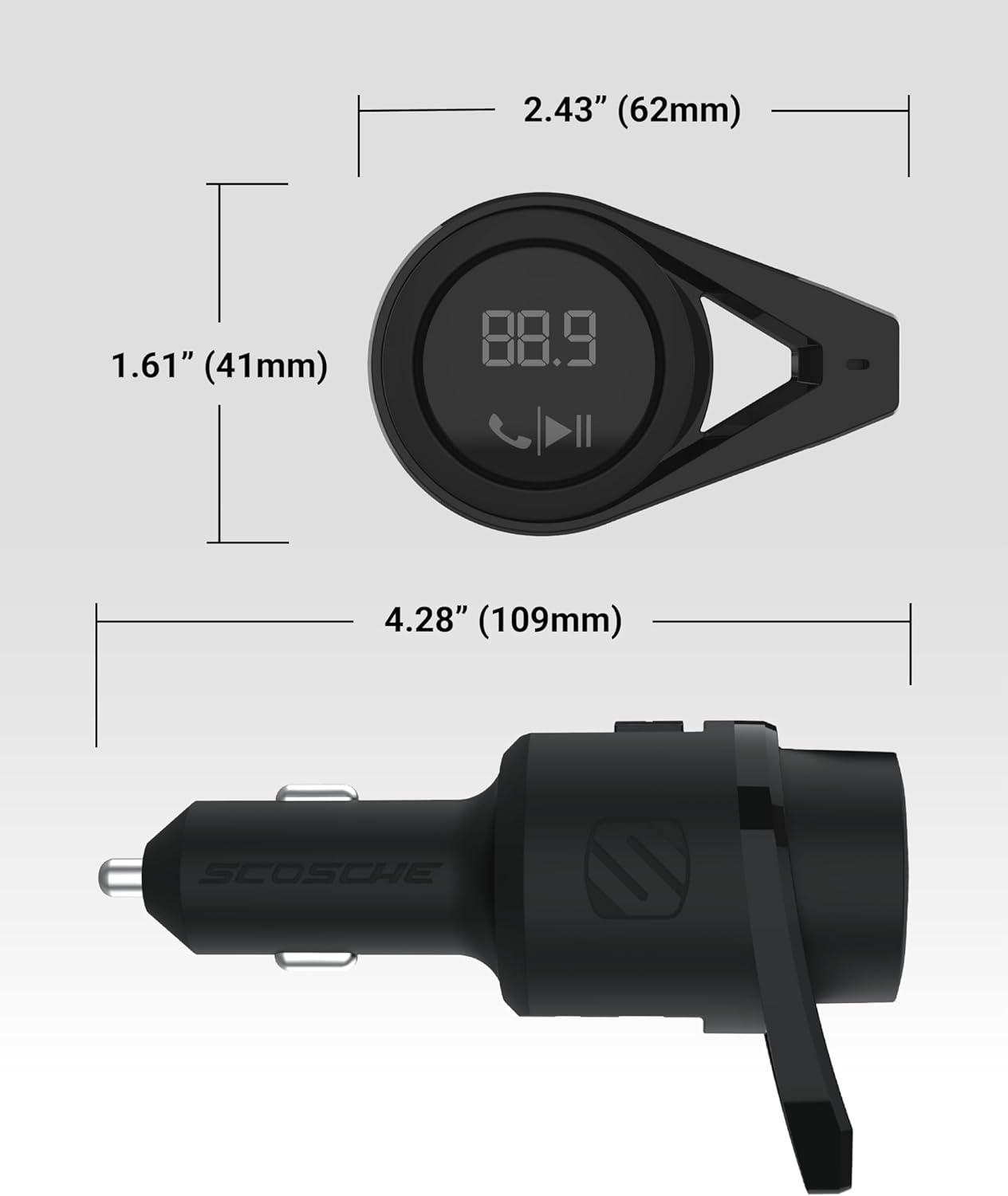 Scosche BTFM9-SP Bluetooth FM Transmitter Dual 12W USB-C & USB-A Ports Fast Car Charger
