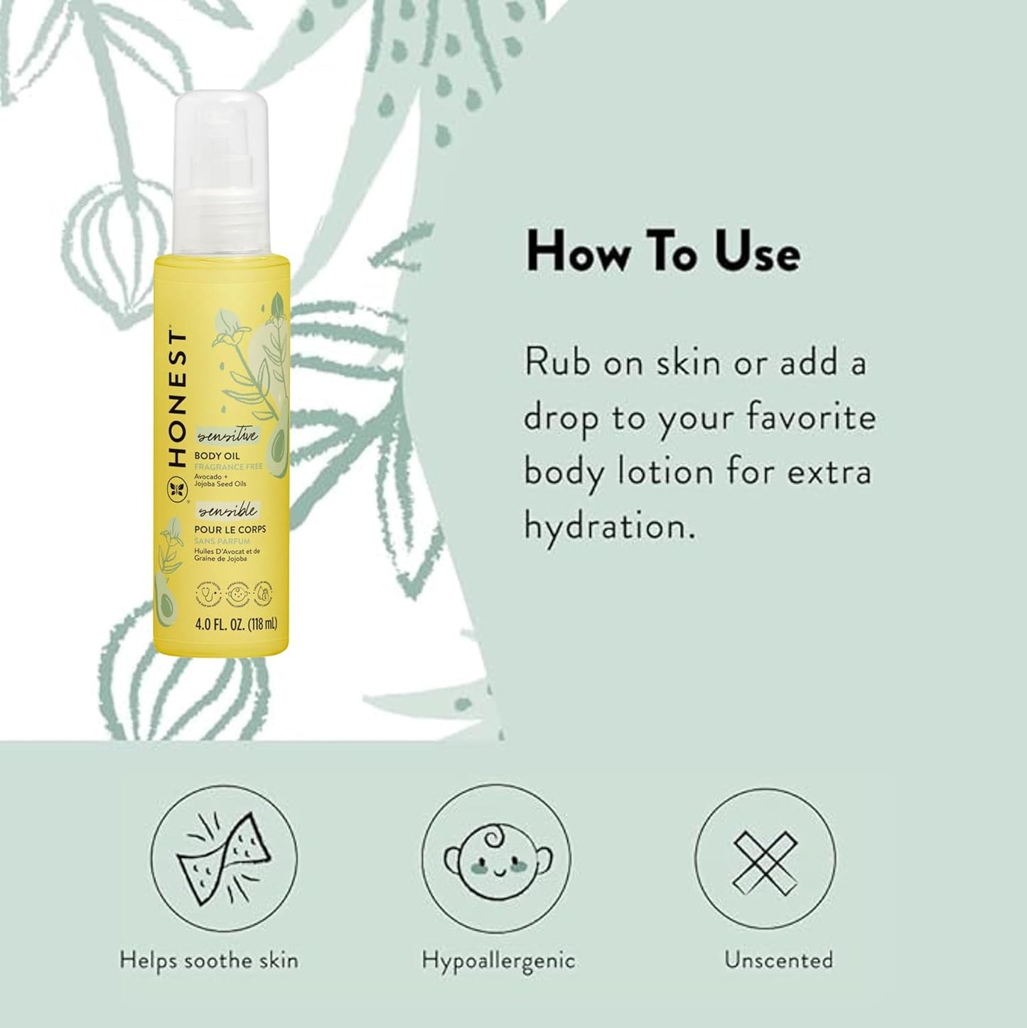 The Honest Company Organic Body Oil | Gentle for Baby | Fragrance Free, Pla