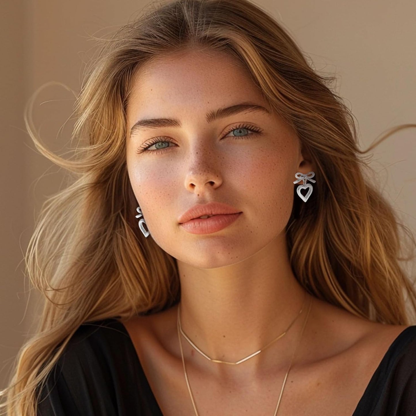 Heart Earrings for Women Gold Heart Earrings Ribbon Bow Earrings Chunky Hea