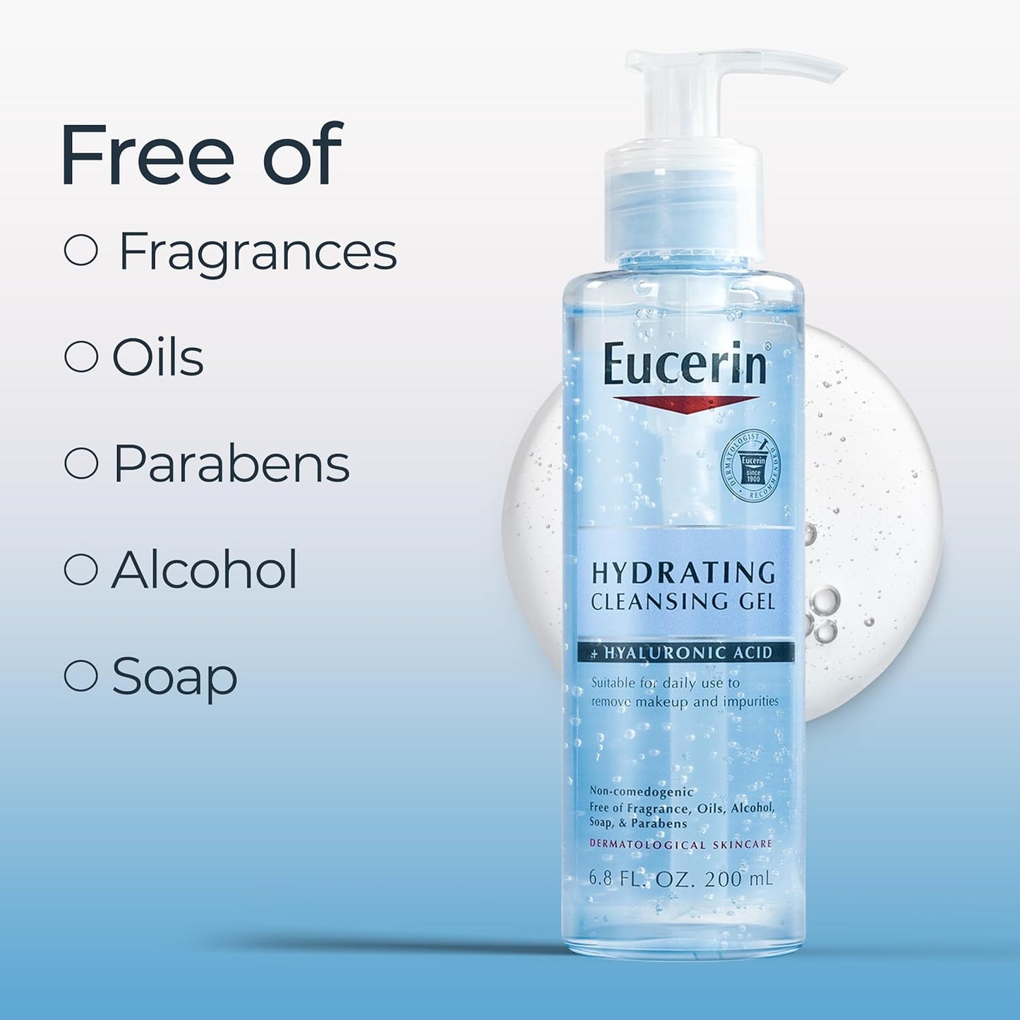 Eucerin, Hydrating Cleansing Gel + Hyaluronic Acid, 6.8 fl oz (200 ml)