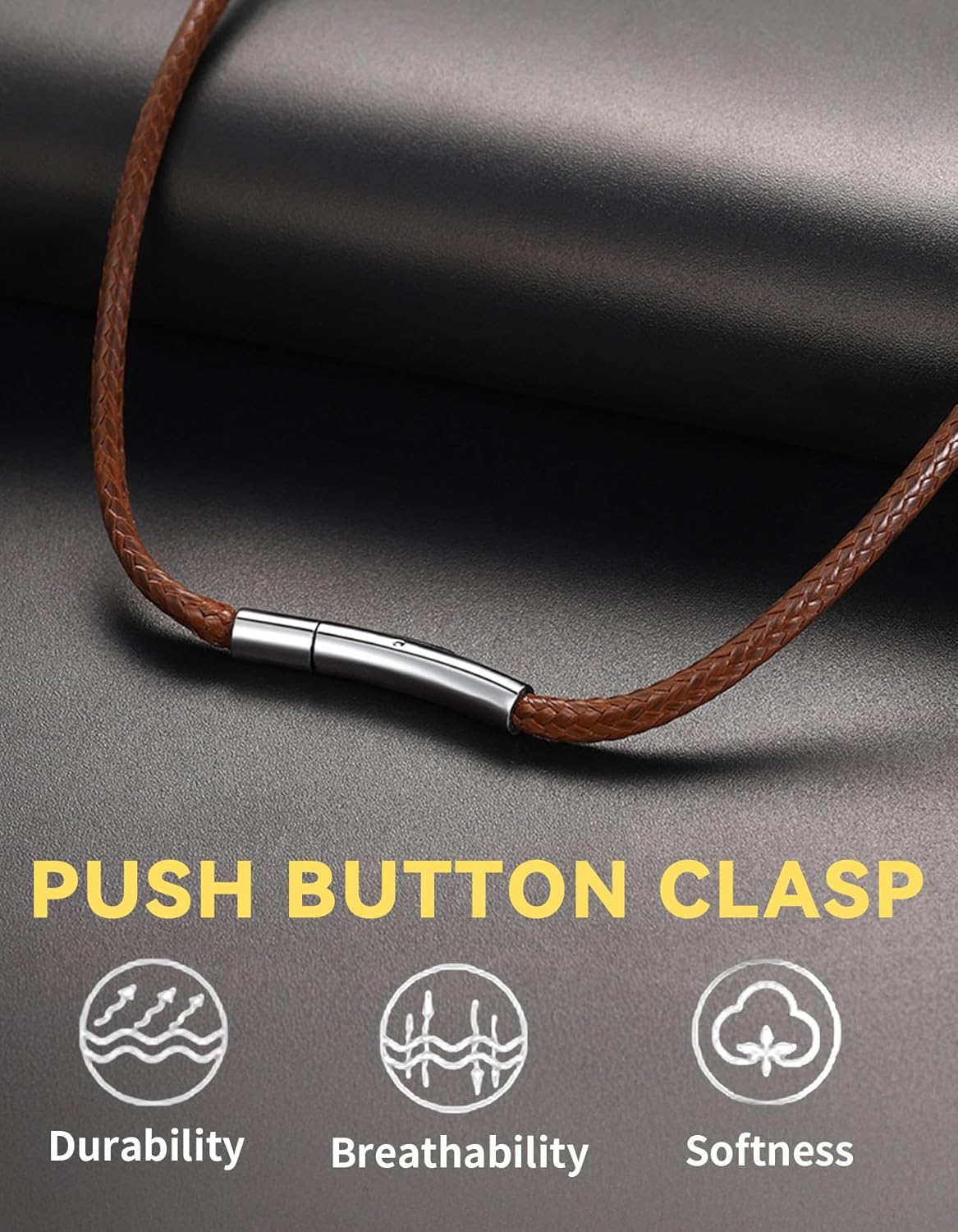 ChainsHouse Waterproof Braided Leather Cord Chain Necklaces, Men Women DIY
