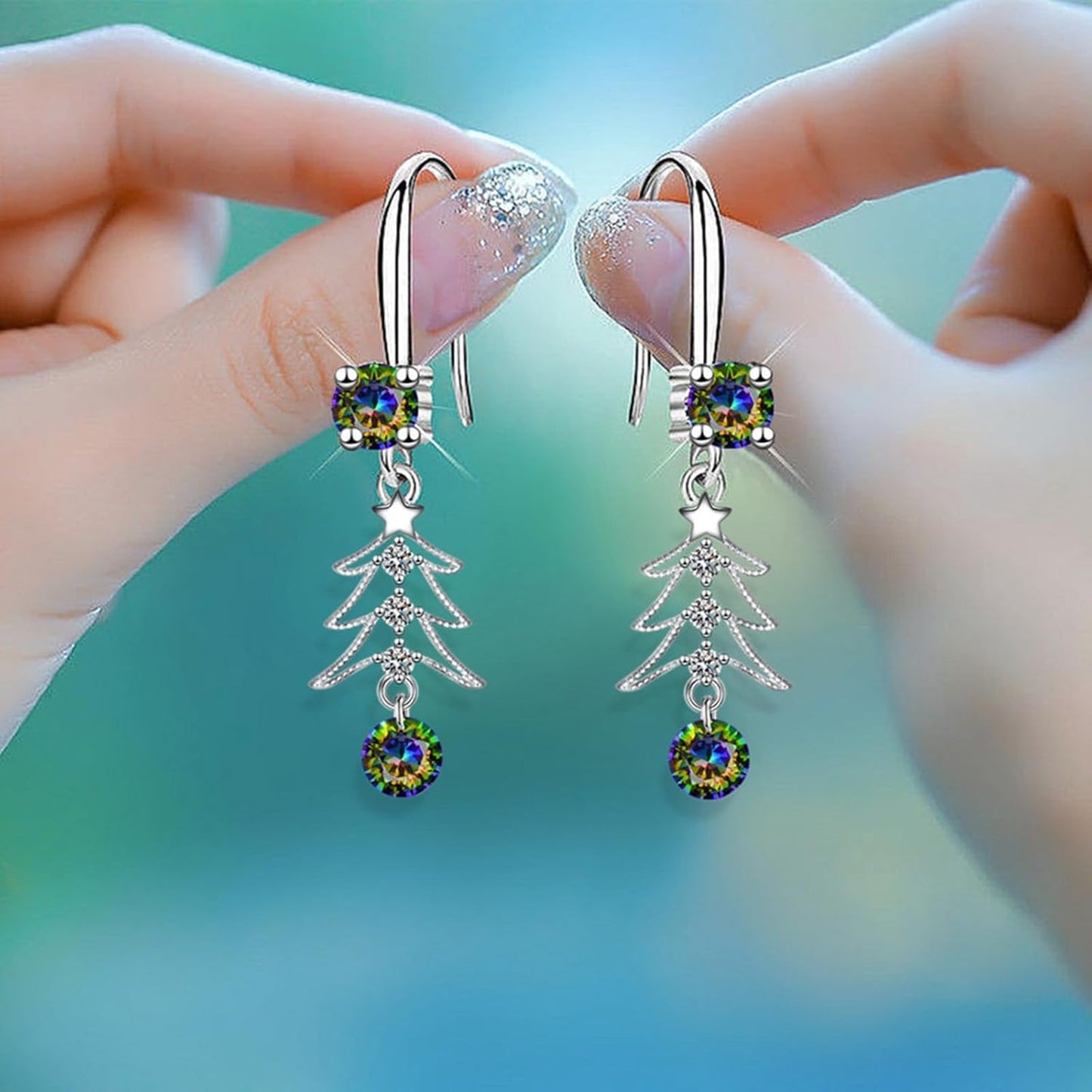 CVAYU Christmas Tree Dangle Drop Earrings for Girls Women Cute Colorful Cub