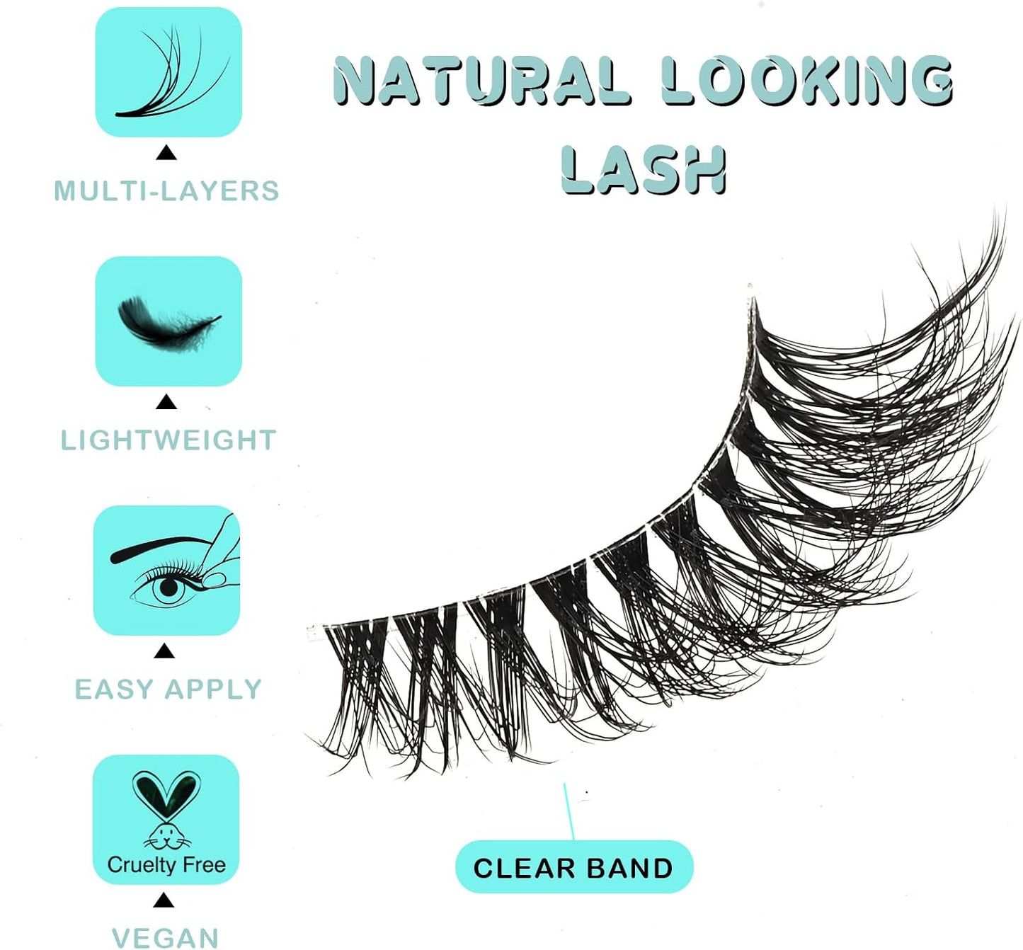 APCYUST Mink Lashes Clear Band Natural Eyelashes Cat Eye Wispies