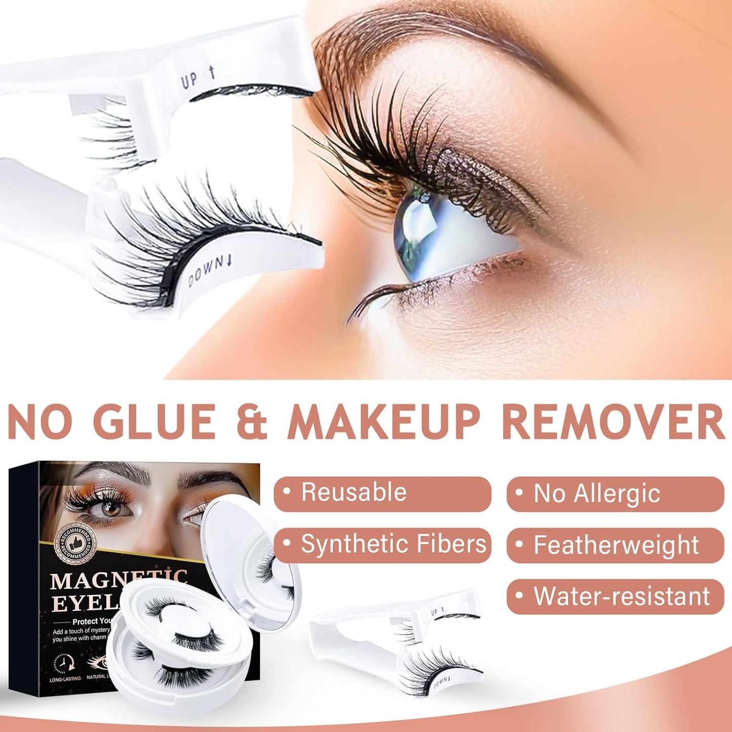 Magnetic Eyelashes, Reusable Magnetic Lashes with Applicator, Nat
