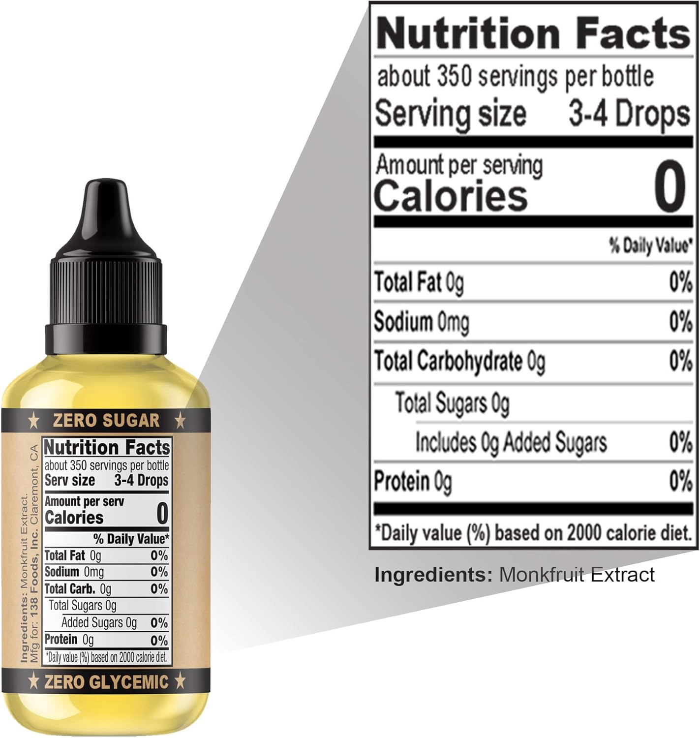 Monk Drops - 100% Monkfruit Liquid Sweetener, Zero Glycemic, Zero