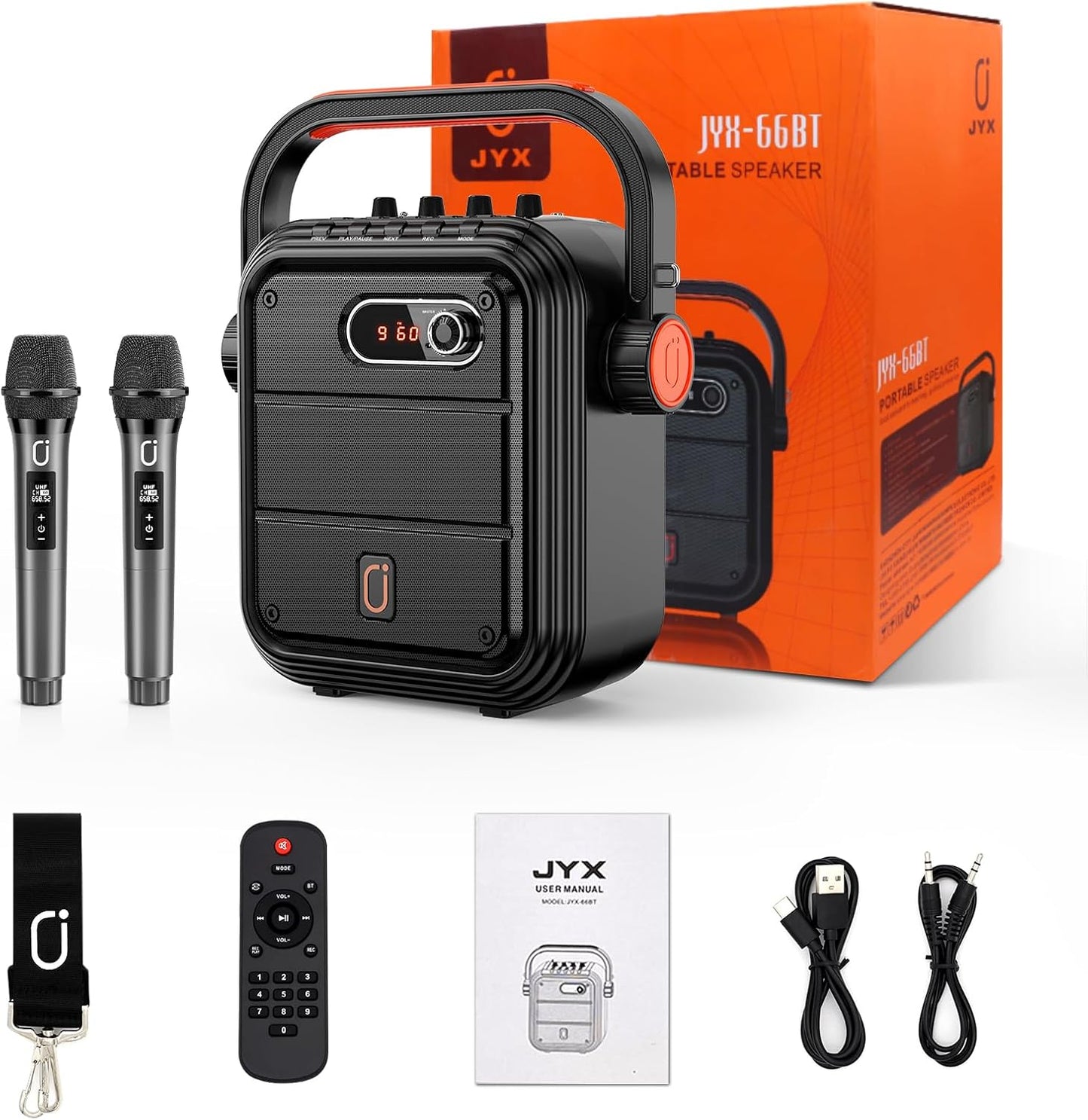 JYX JYX-66BT Bluetooth Karaoke Machine with 2 Wireless Microphones for Adults
