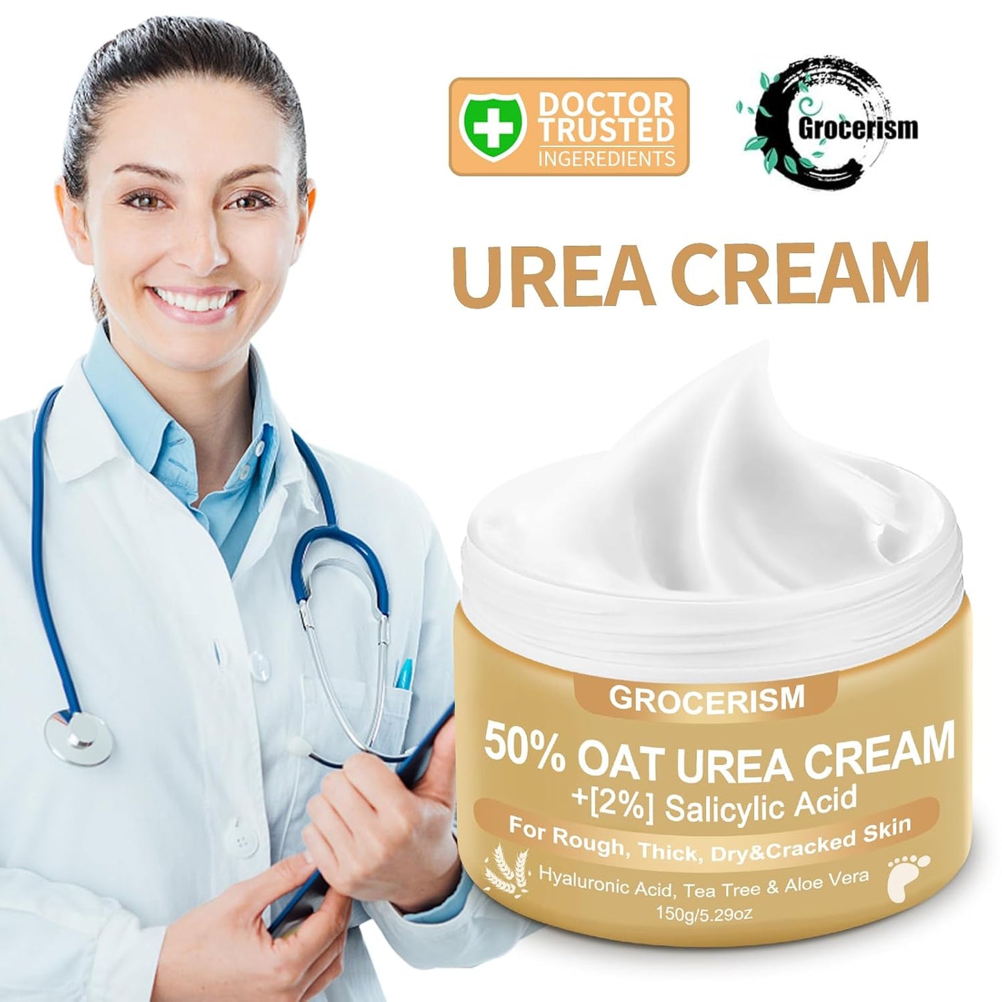Urea Cream 50 Percent for Feet Maximum Strength 5.29 oz with Oat
