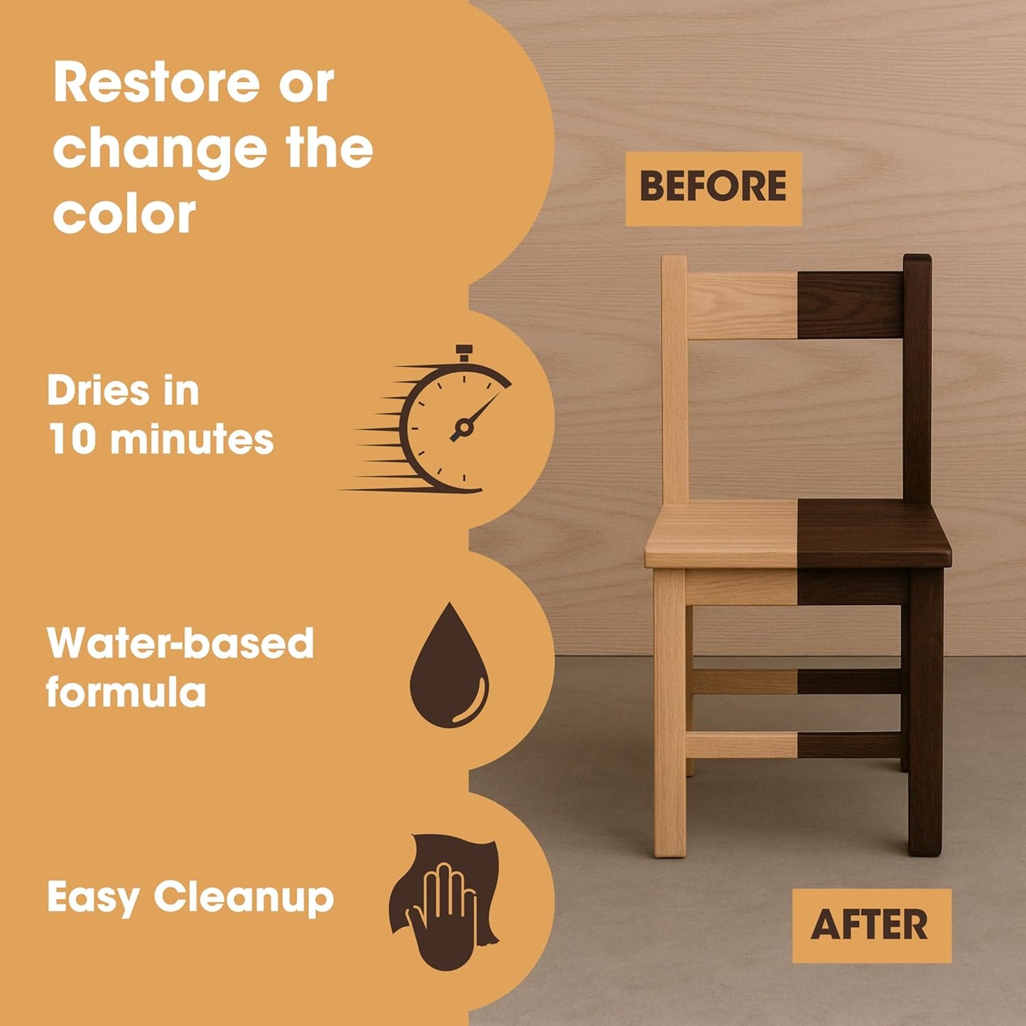 Furniture Clinic Wood Stain | Teak | Water Based | Fast Drying, Low Odor, &