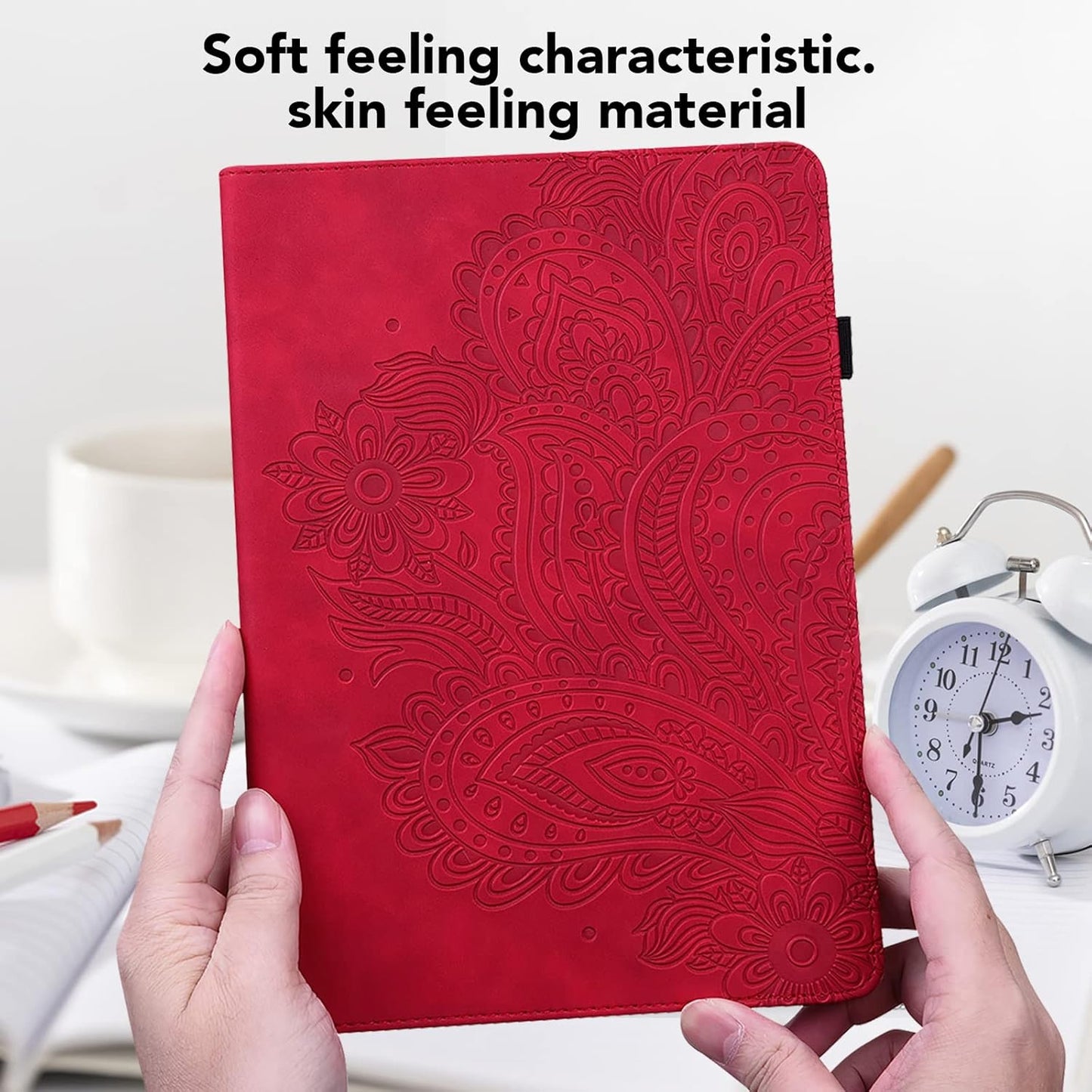 VODEFOX Case for Lenovo Tab M9 Cover 9.0 inch (TB-310FU,2023 Released),Embossed Design Peacock Floral PU Leather Flip Stand Case with Elastic Band for Lenovo Tab M9 Tablet - Red