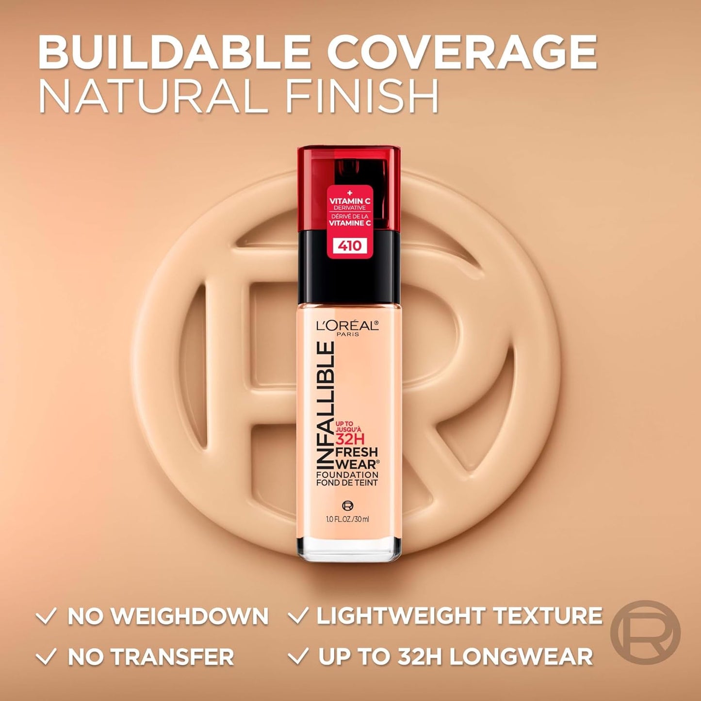 L'Oréal Paris Liquid Foundation, Full Coverage, Lasting Wear, Wit