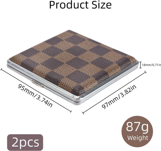 2 pcs Cigarette Case, Stylish Leather Surface Metal Box for 20 Ci