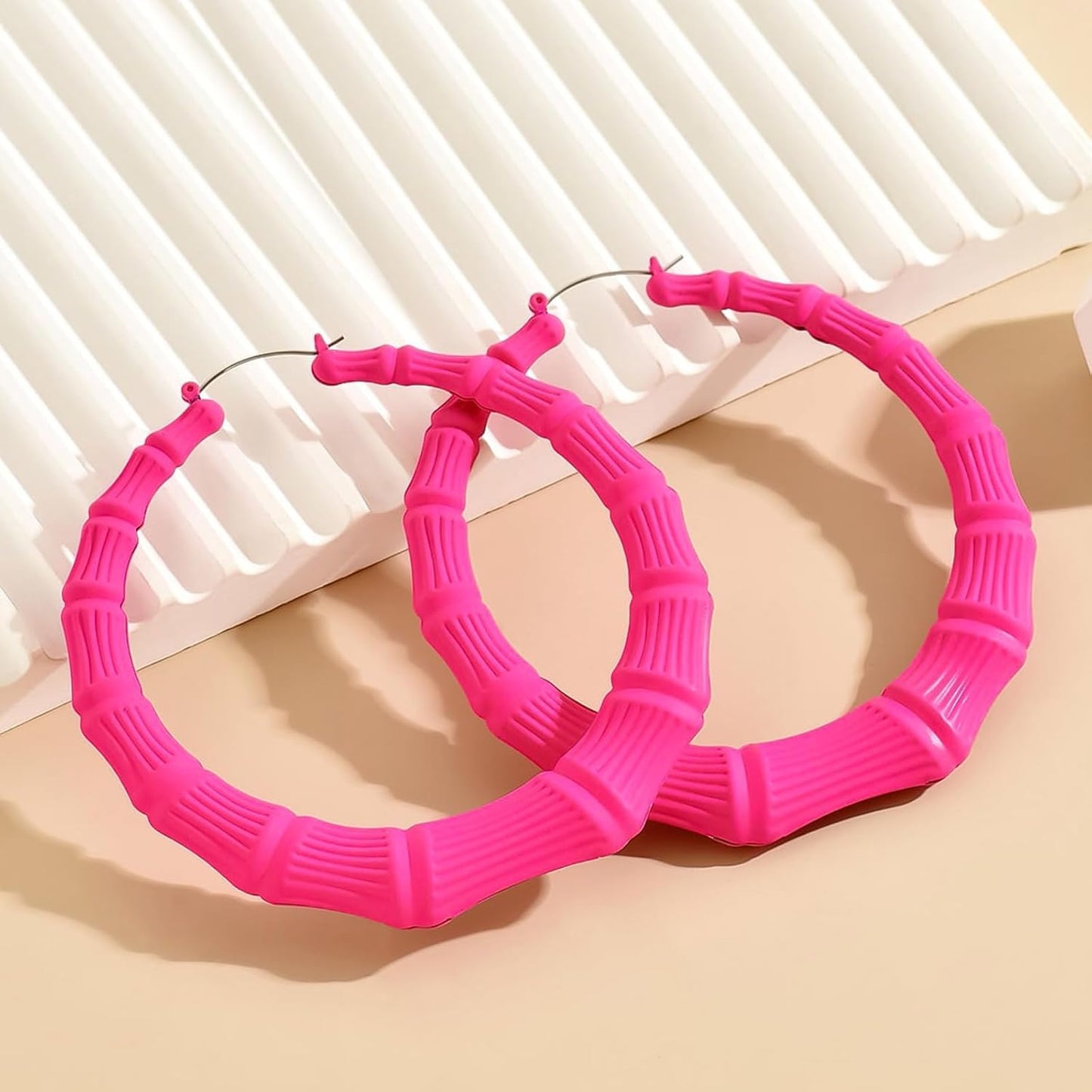Gold Bamboo Earrings Pink Bamboo Hoop Earrings for Women 80s 90s