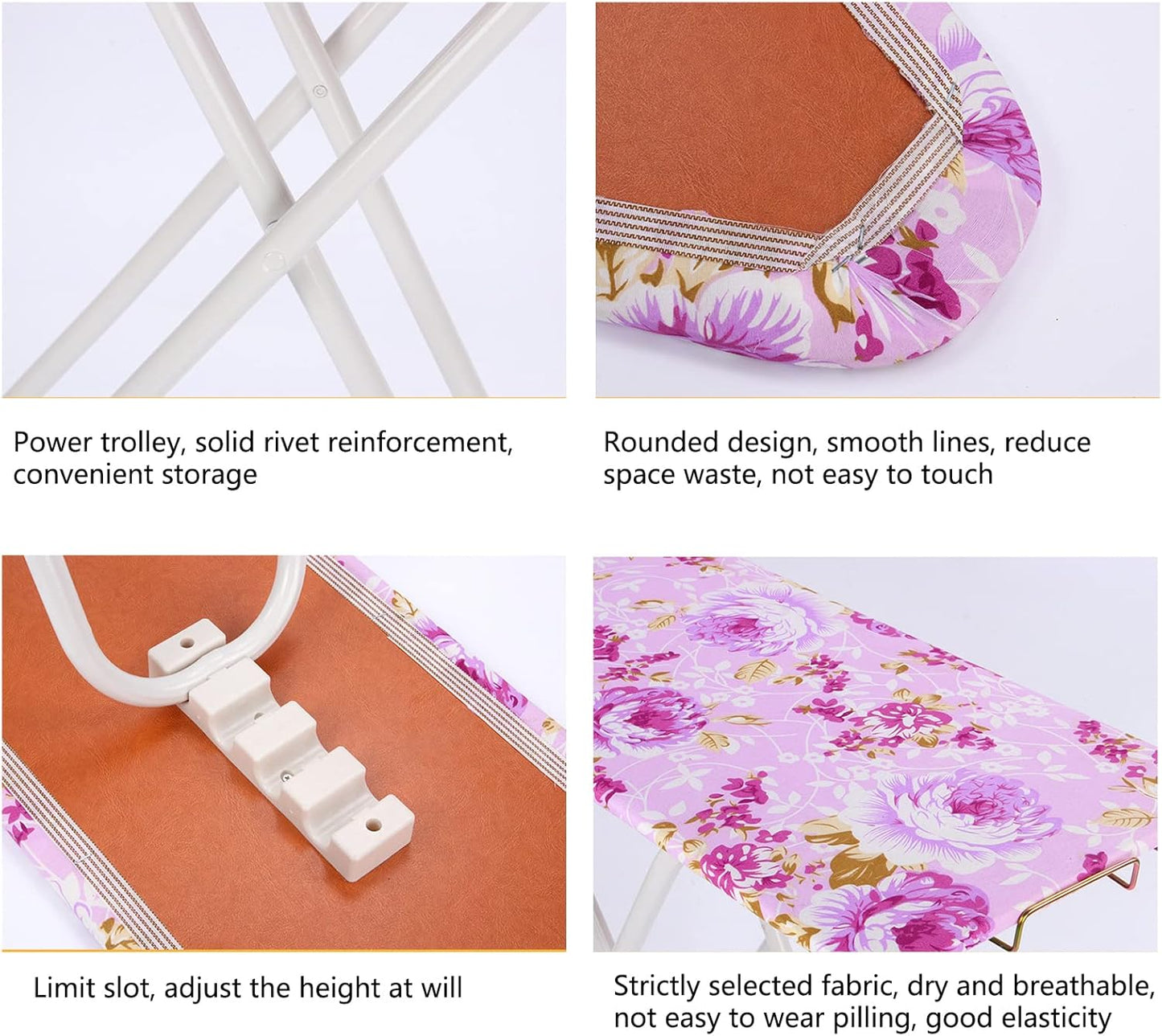 Trayknick Adjustable Smooth Edge Non-Slip Ironing Board, Wear Resistant with Folding Legs, Purple