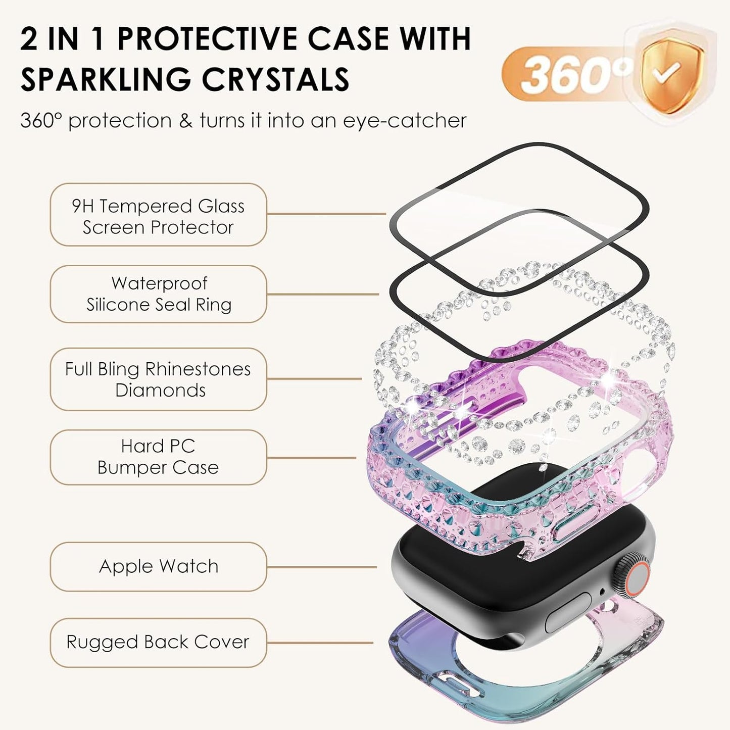 Wingle 2 in 1 Waterproof Case for Apple Watch 41mm 45mm Screen Pr
