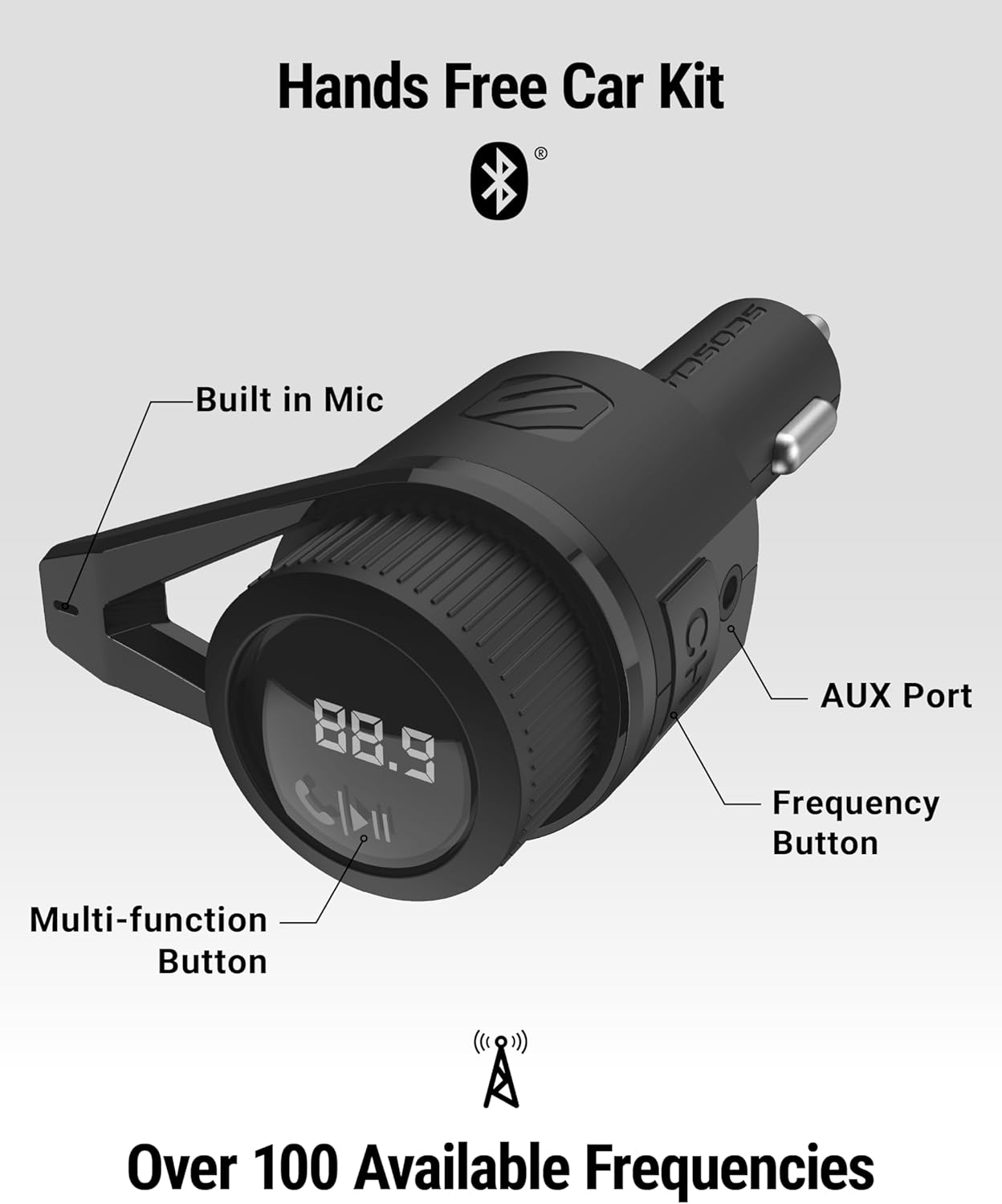 Scosche BTFM9-SP Bluetooth FM Transmitter Dual 12W USB-C & USB-A Ports Fast Car Charger