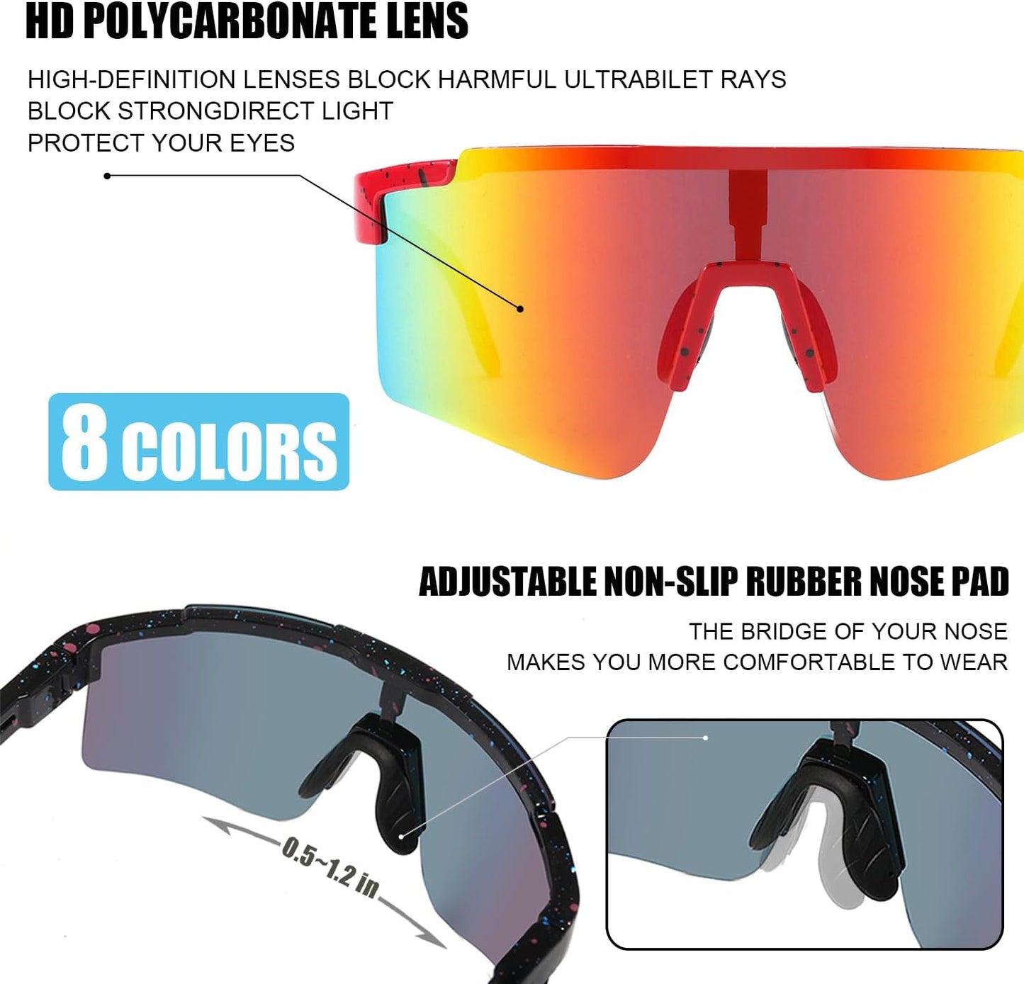 YUNBLL&KO Sports Sunglasses Men Women, P-V Style Cycling glasses