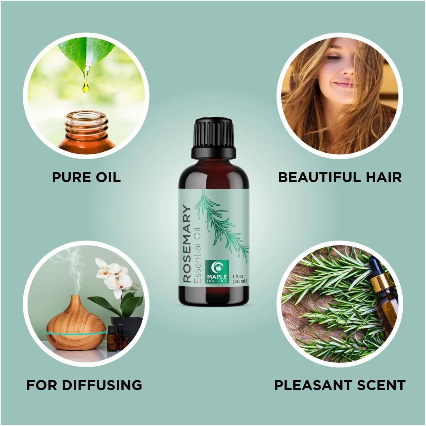 100% Pure Rosemary Oil for Hair Skin and Nails - Maple Holistics