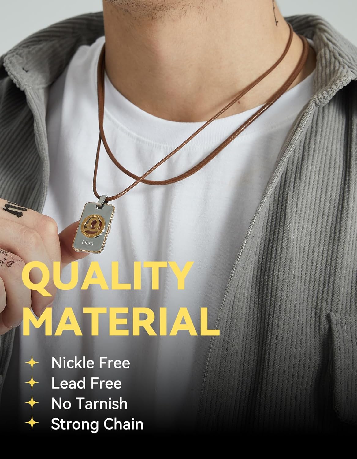 ChainsHouse Waterproof Braided Leather Cord Chain Necklaces, Men Women DIY