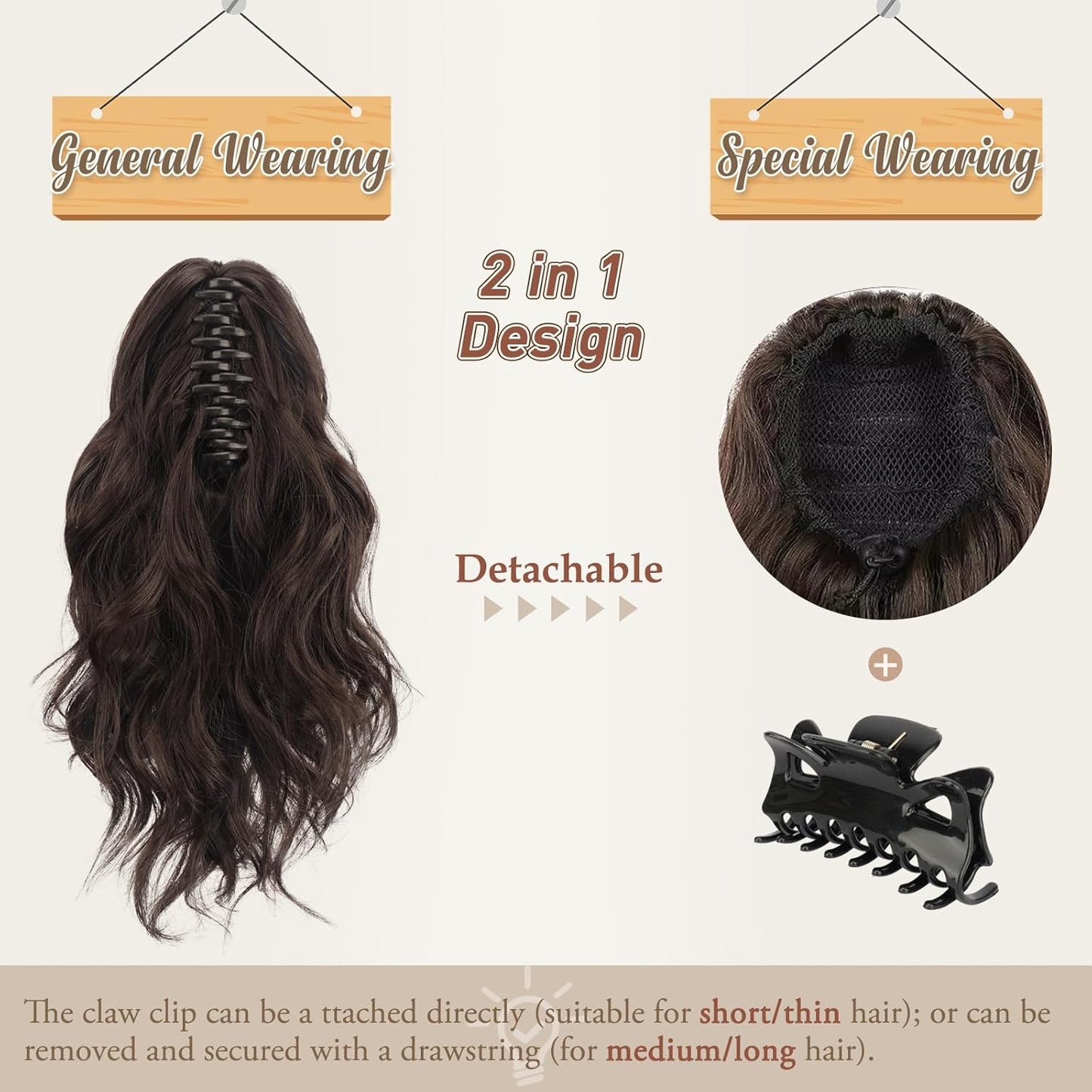 BARSDAR Black Ponytail Extension - Claw Clip Ponytail Hair Extens