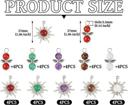 40 Pcs Natural Stone Sun Angel Charms Crystal Quartz Fairy Angel Pendants A