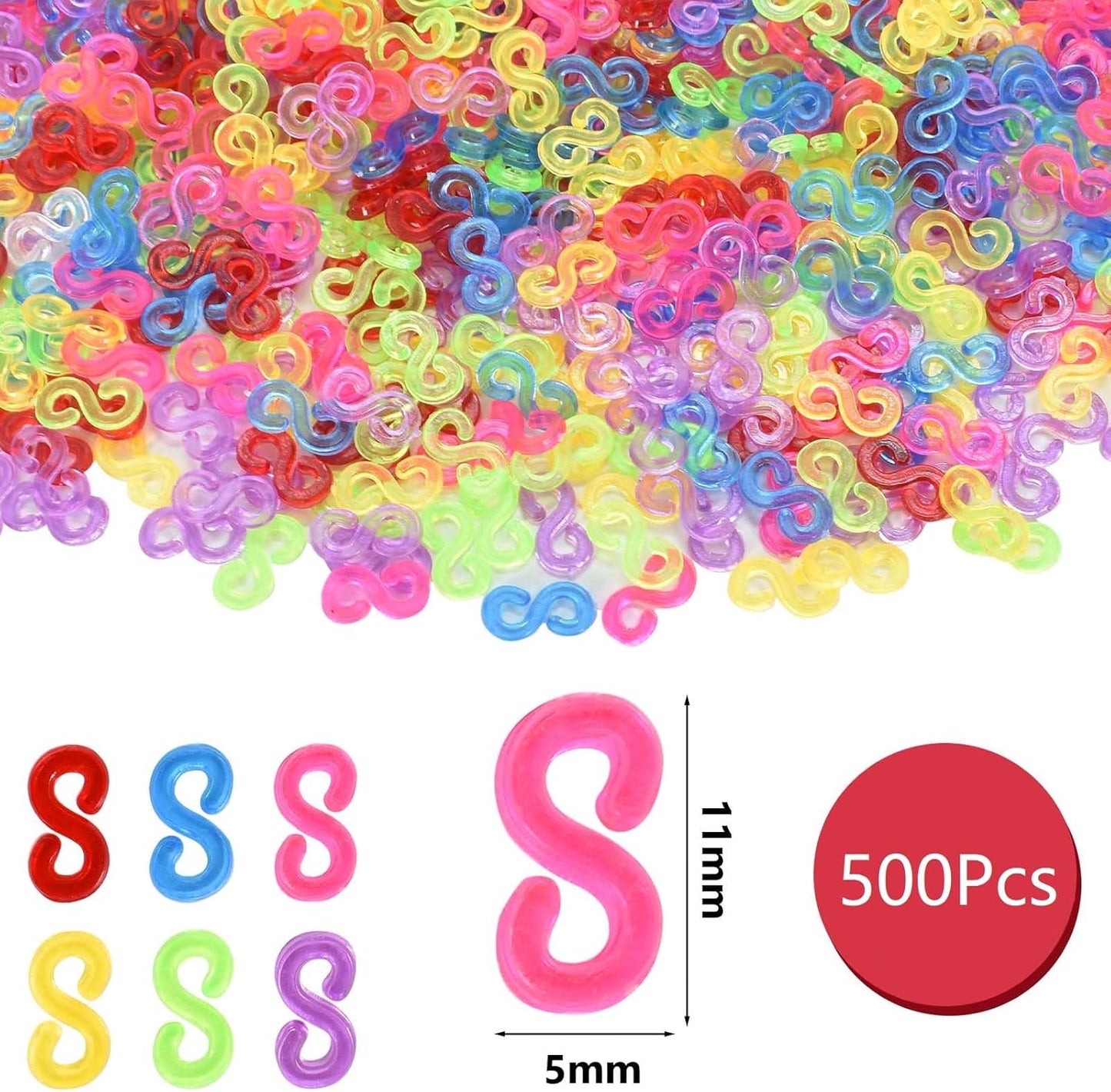 Kioiner 500 Pcs S Clips, Rubber Band Clips, Plastic Loom Bands Connectors R