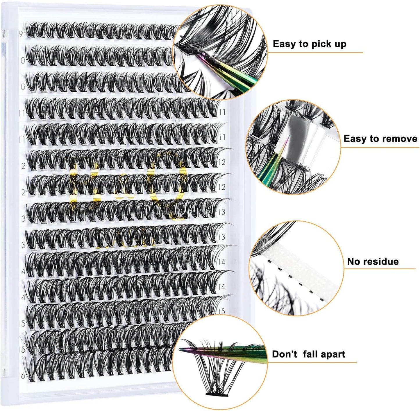 B&Qaugen Lash Clusters 280 Pcs 40D-0.07D-9-15MIX B&Q LASH Individual Lashes