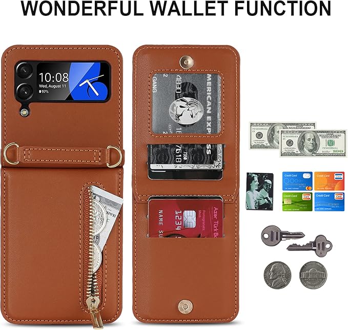 Asuwish Phone Case for Samsung Galaxy Z Flip 3 5G 2021 Wallet Cov