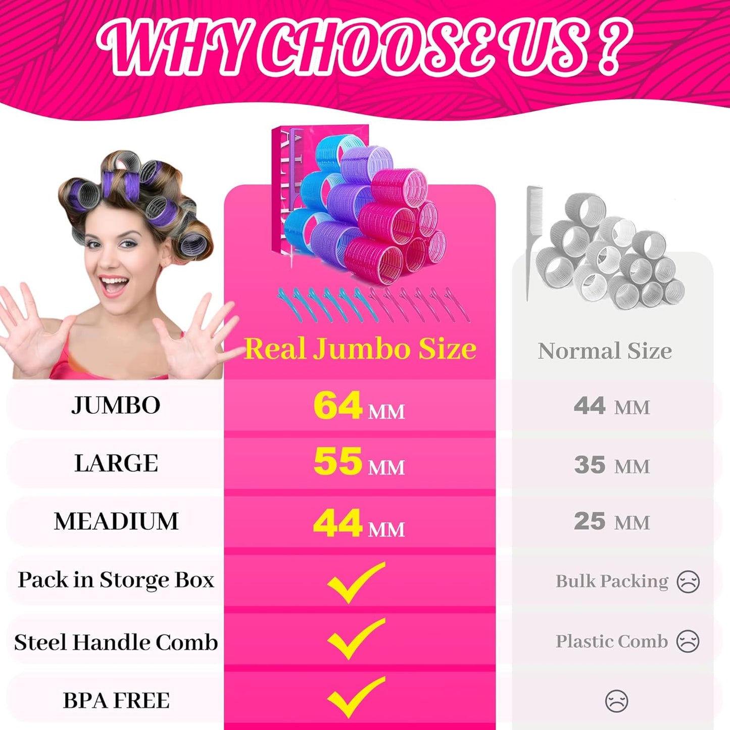 ALLBIZ Jumbo Hair Rollers Sets, Large Rollers for Hair Curlers, 3