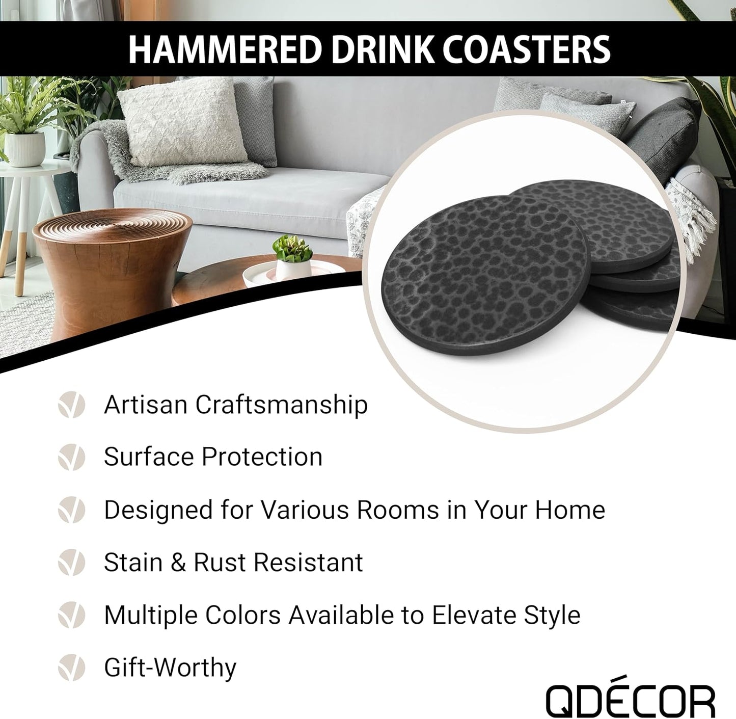 Questech Decor Drink Coasters - Rustic Coasters for Coffee Table,