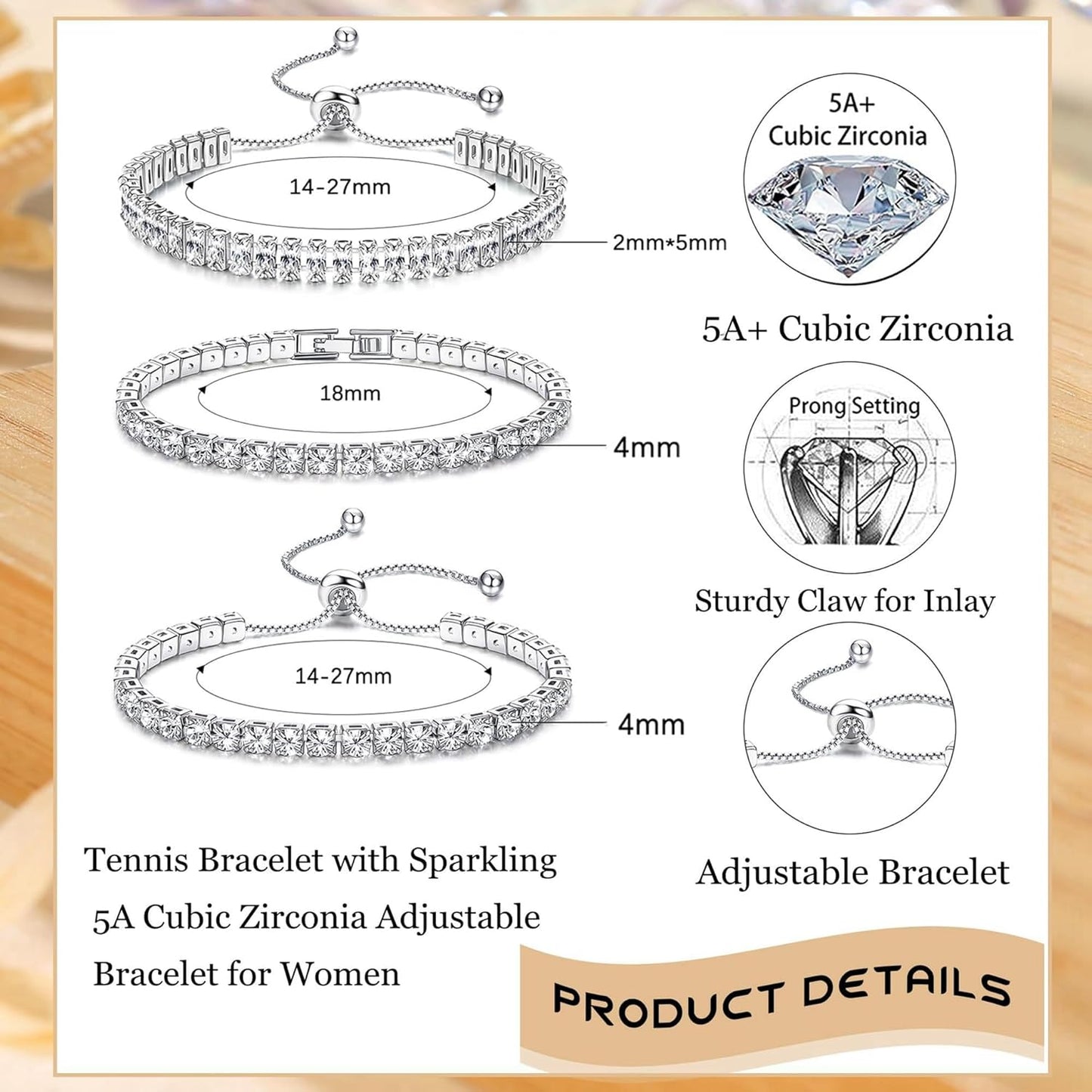 YADOCA 3 Pcs Tennis Bracelets for Women Silver Tone 4mm 5A+ Cubic Zirconia